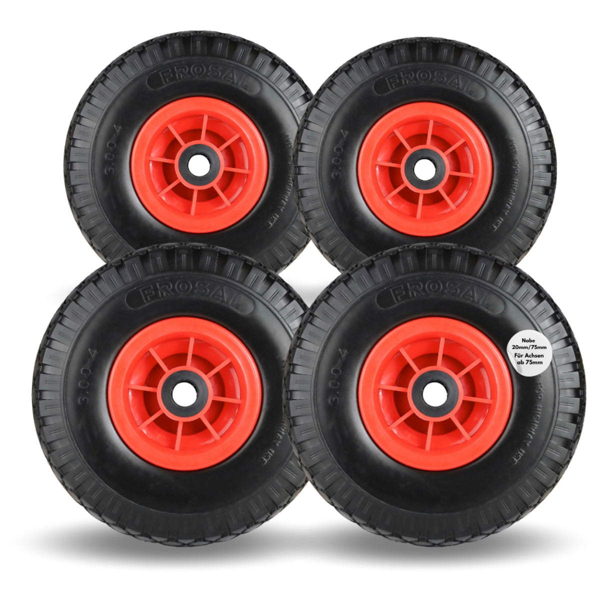 Frosal Ersatzrad - PU Rad Nabe 20mm/75mm für Bollerwagen oder Sackkarre pannensicher 4 Stück