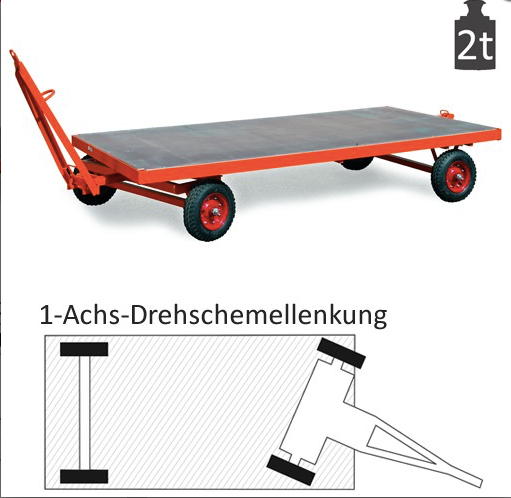 ROLLCART 60-1001 - Schwerlast-Industrieanhäger, 1-Achs-Drehschemel-Lenkung, bis 2000 kg