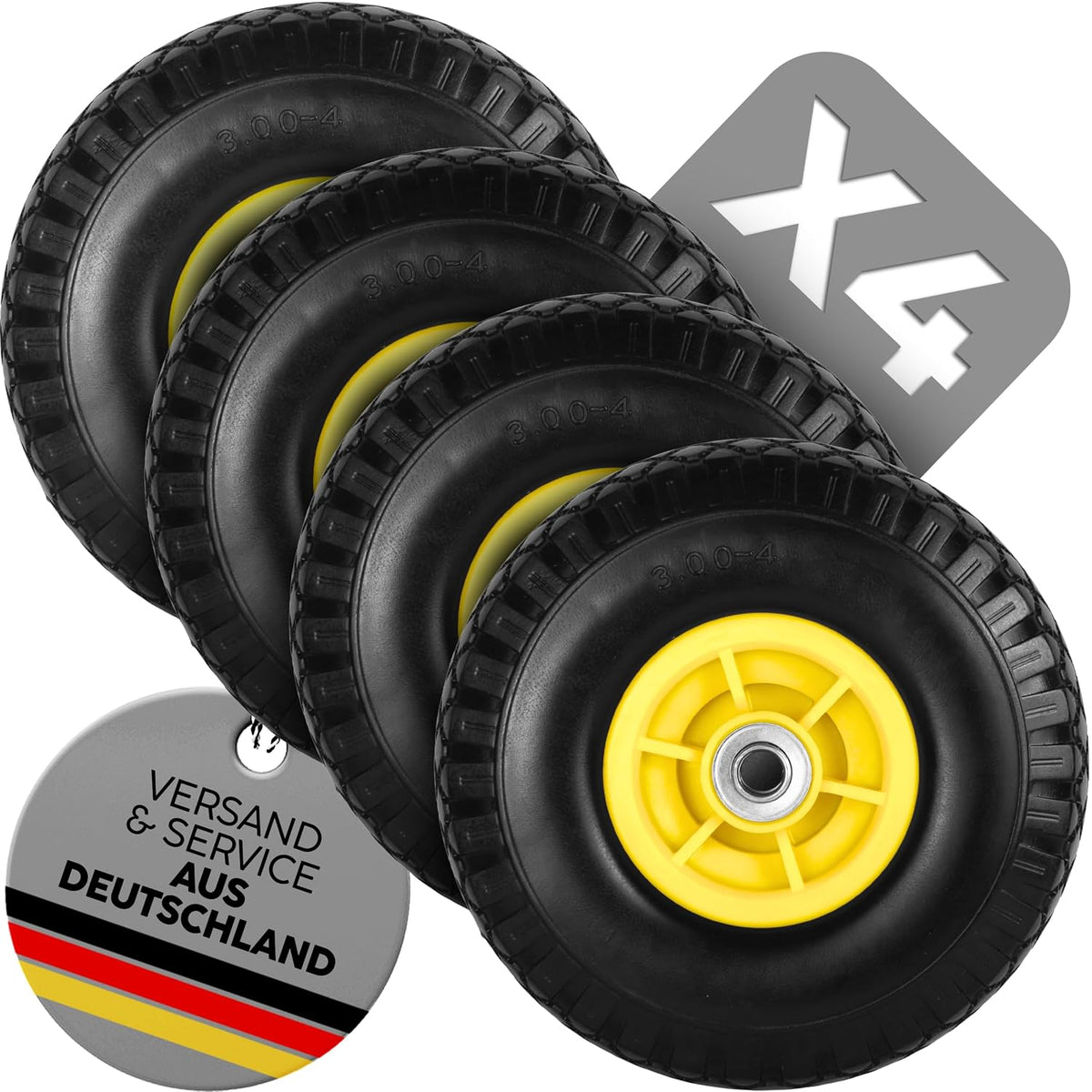 FROSAL Ersatzrad - PU Rad Nabe 16mm/50mm für Bollerwagen oder Sackkarre pannensicher 4 Stück