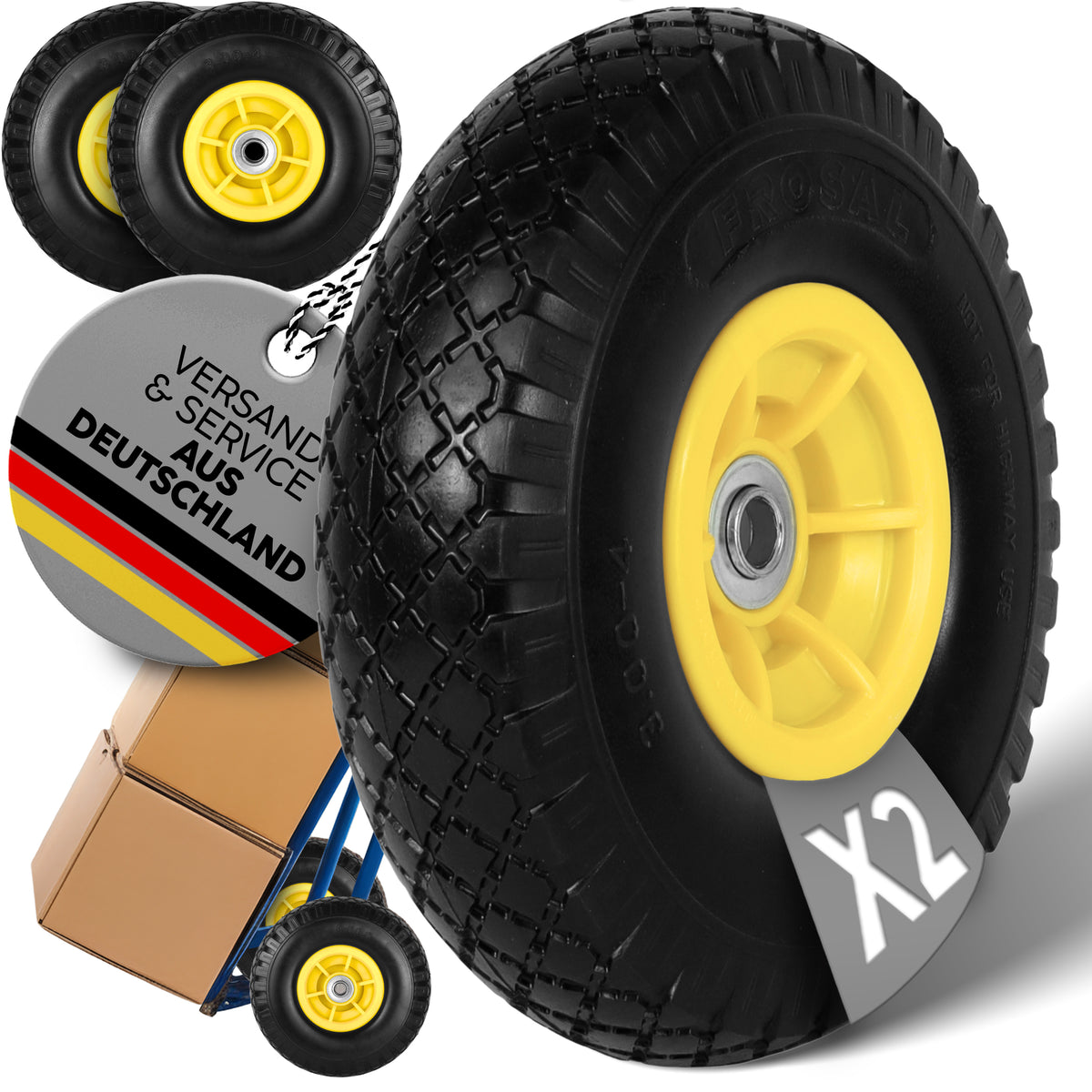 FROSAL Ersatzrad - PU Rad Nabe 16mm/50mm für Bollerwagen oder Sackkarre pannensicher 2 Stück