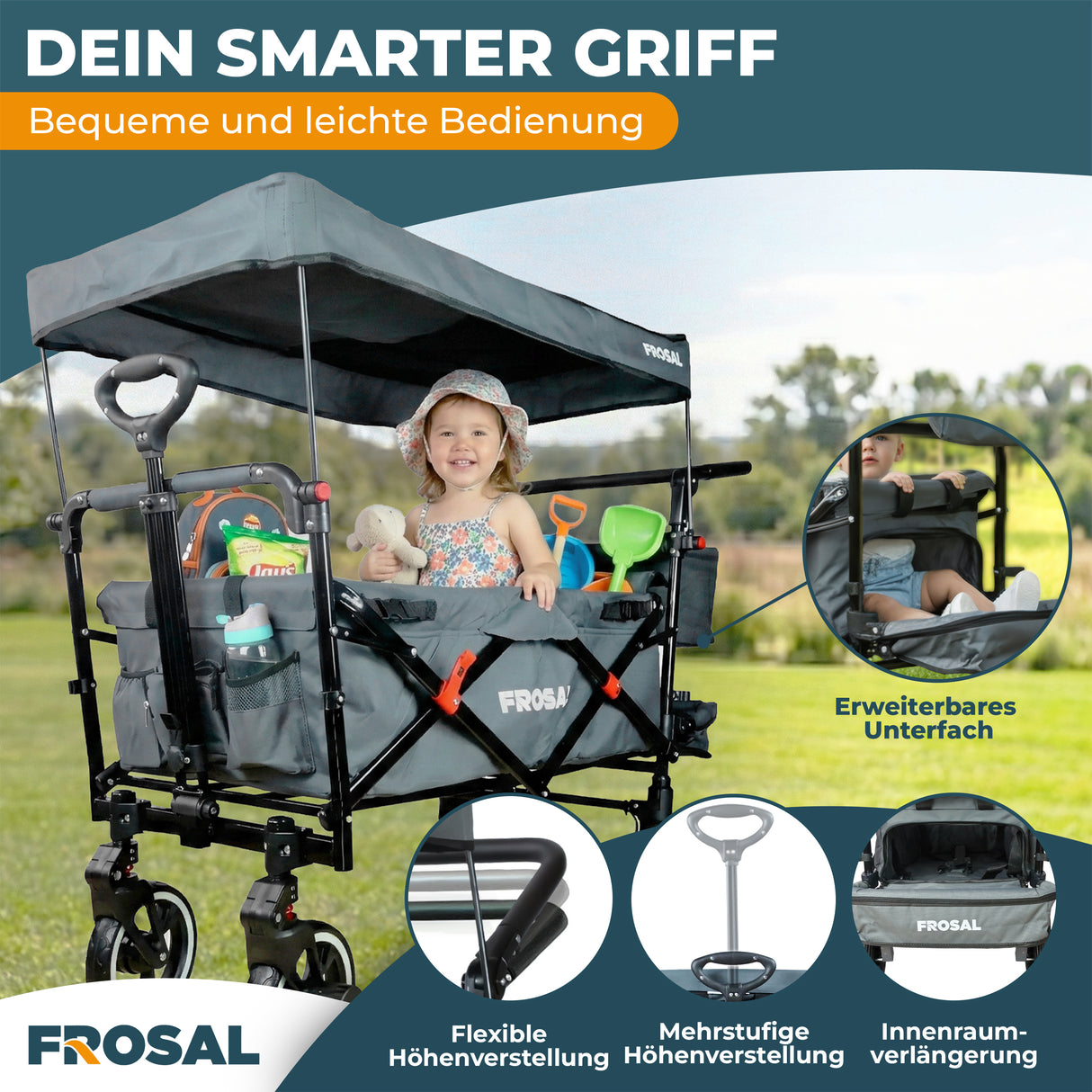 FROSAL Bollerwagen Paul grau faltbar Premium Handwagen