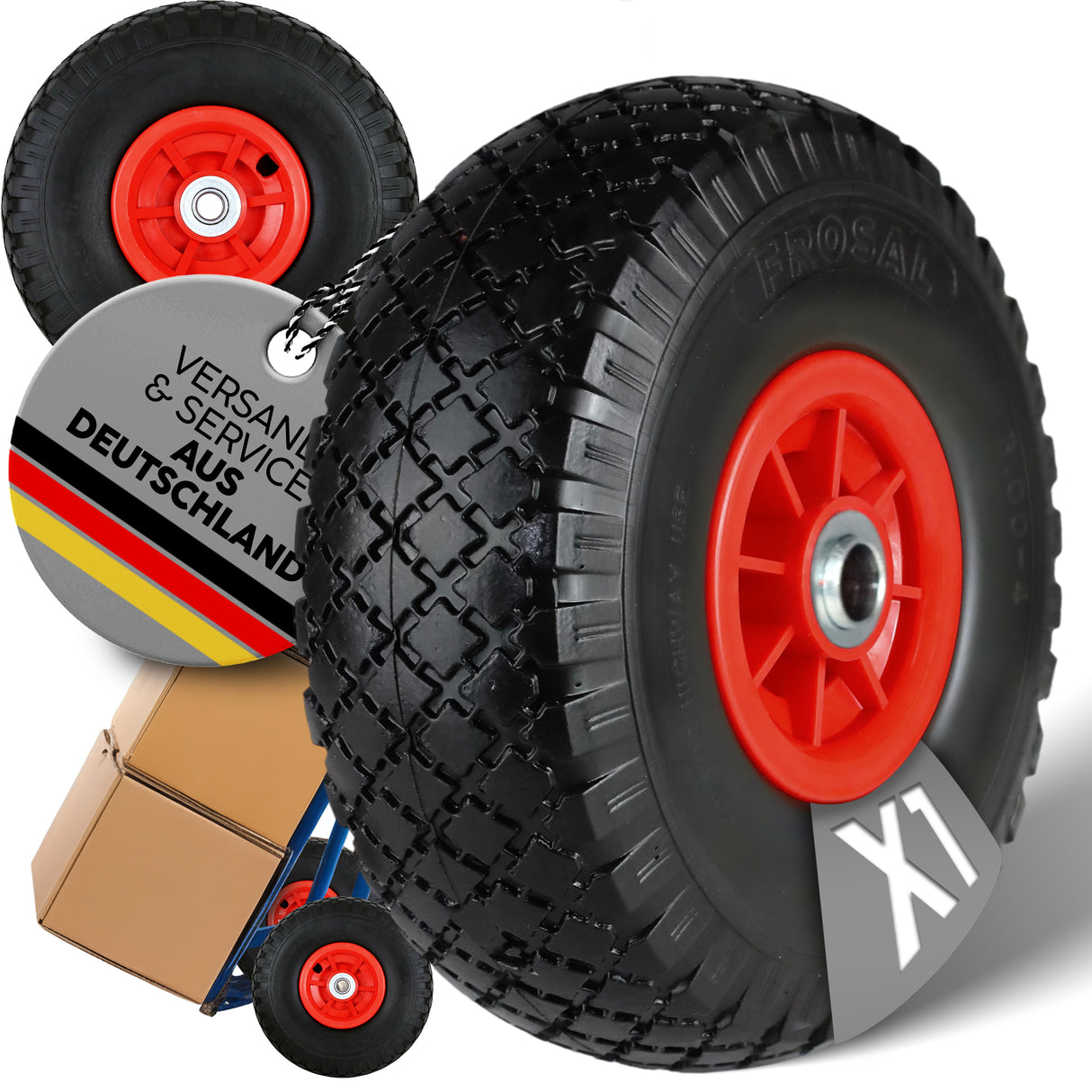 FROSAL Ersatzrad - PU Rad Nabe 16mm/50mm für Bollerwagen oder Sackkarre pannensicher 1 Stück 0
