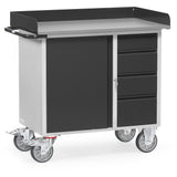 Fetra 12452 7016 Stahlblech-Werkstattwagen "GREY EDITION" mit Schrank, vier Schubladen, Abrollrand