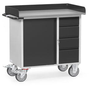 Fetra 12452 7016 Stahlblech-Werkstattwagen "GREY EDITION" mit Schrank, vier Schubladen, Abrollrand