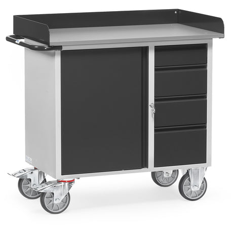 Fetra 12452 7016 Stahlblech-Werkstattwagen "GREY EDITION" mit Schrank, vier Schubladen, Abrollrand