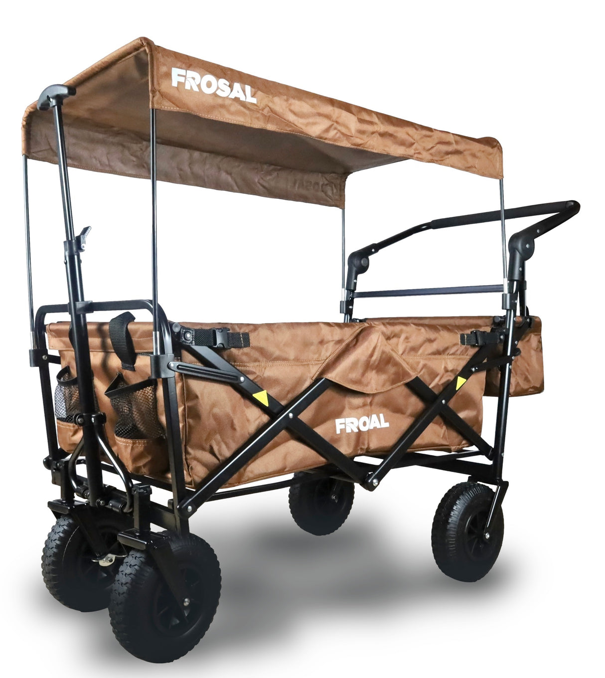 FROSAL Bollerwagen Nick PRO braun faltbar mit Schiebegriff Dach & Bremse