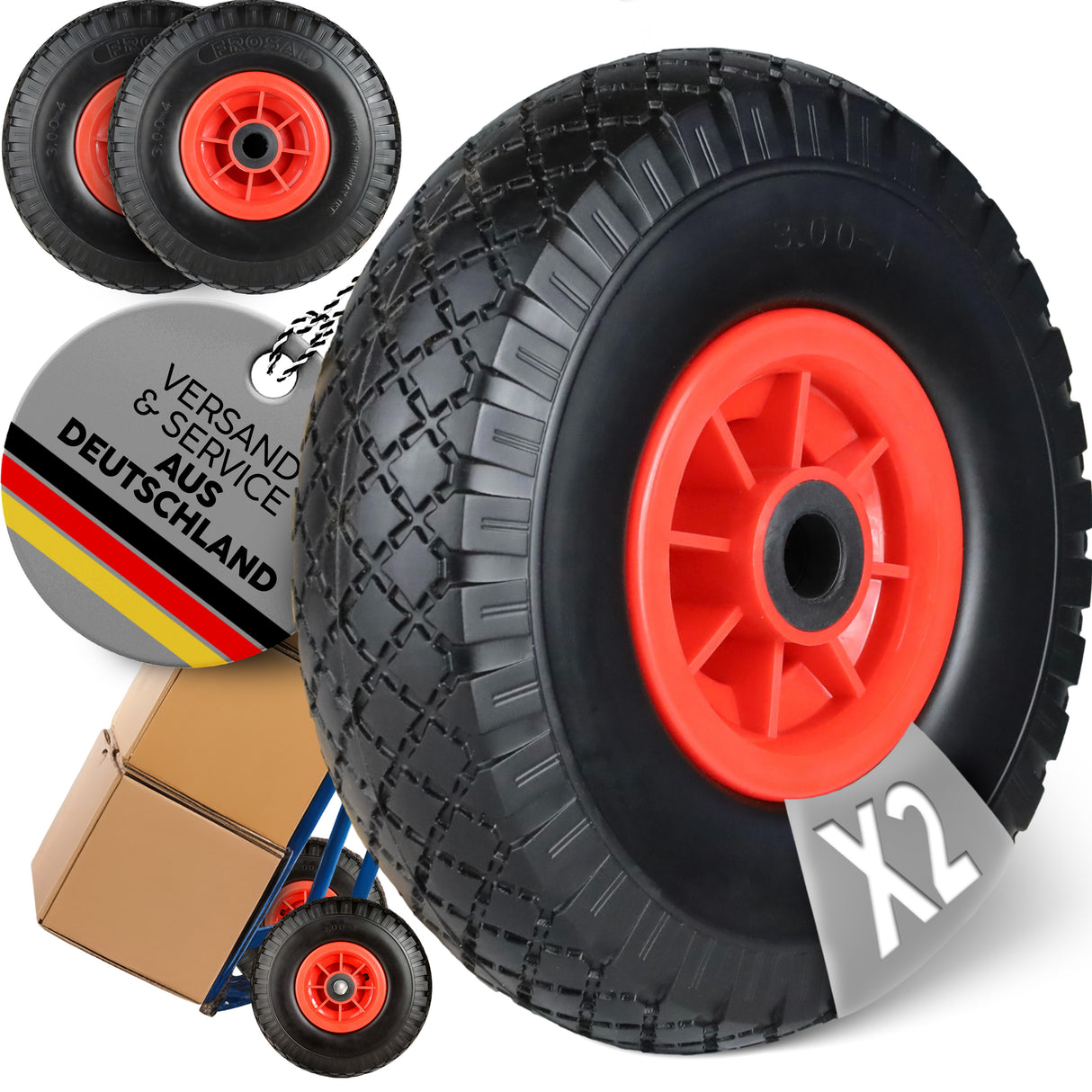 Frosal Ersatzrad - PU Rad Nabe 20mm/75mm für Bollerwagen oder Sackkarre pannensicher 2 Stück
