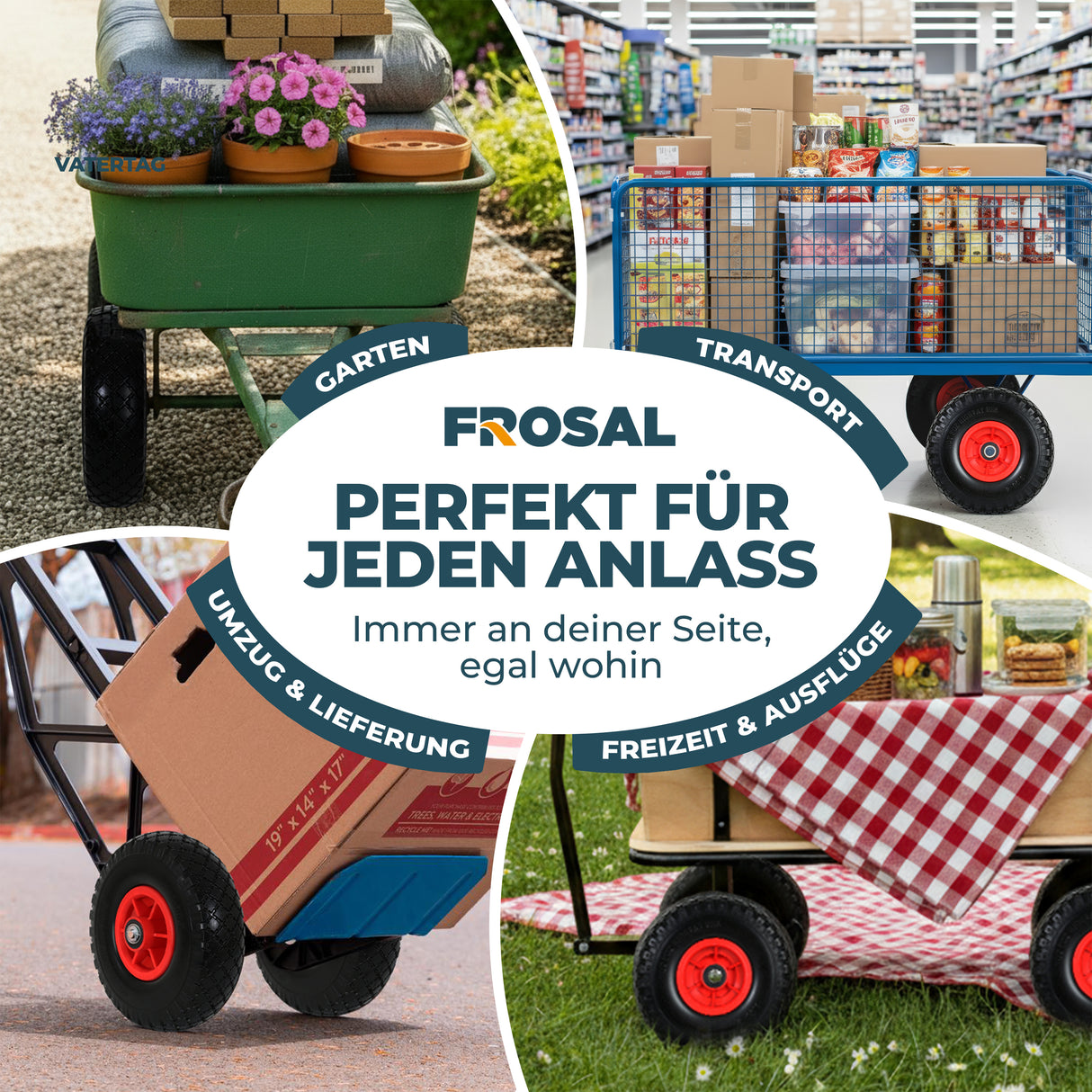 FROSAL Sackkarrenrad - PU Rad Nabe 20mm/60mm für Bollerwagen oder Sackkarre Vollgummi