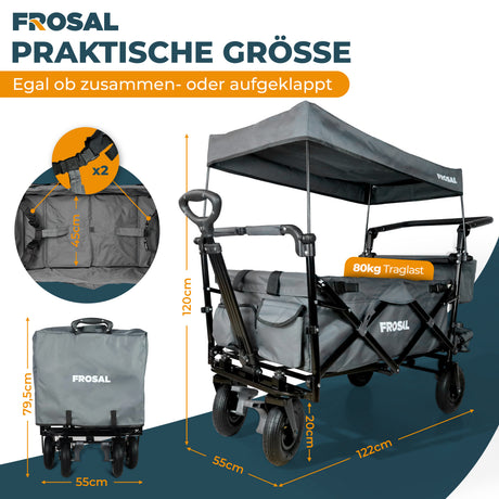 FROSAL Faltbarer Bollerwagen Leo grau mit Luftreifen