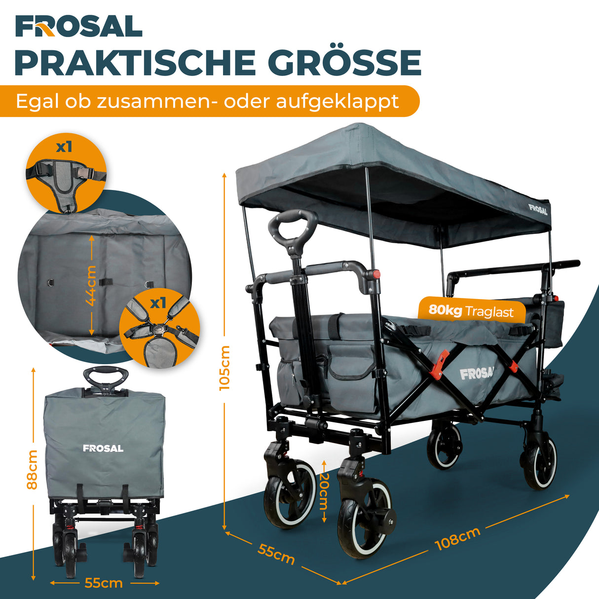 FROSAL Bollerwagen Paul grau faltbar Premium Handwagen
