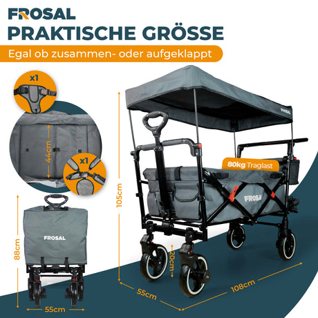 FROSAL Bollerwagen Paul grau faltbar Premium Handwagen