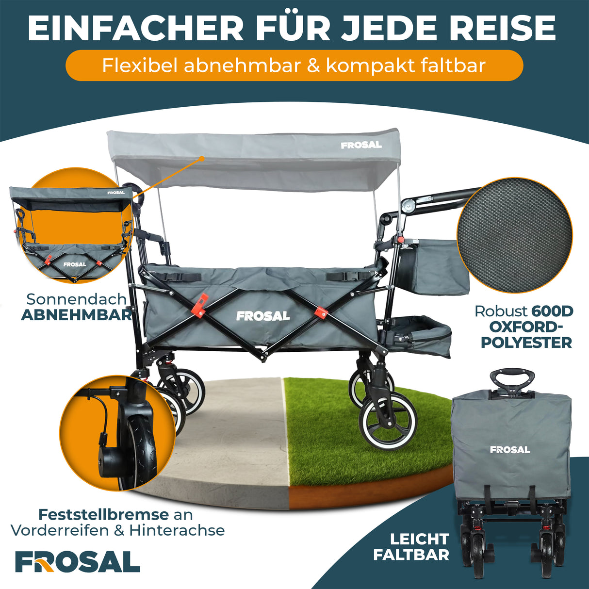 FROSAL Bollerwagen Paul grau faltbar Premium Handwagen