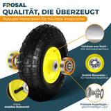 FROSAL Ersatzrad – Luftreifen 4.10/3.50-4 (260x85) – mit Kugellager, Nabenlänge 50 mm, Achsdurchmesser 16 mm, gelbe Stahlfelge – für Bollerwagen & Sackkarre