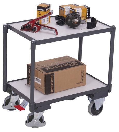 VARIOfit ESD Euro-System-Roller mit zwei Ladeflächen, Baukasten-System, EasySTOP, sw-410.556