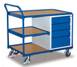 VARIOfit Werkstattwagen, drei Ladeflächen, vier Schubladen, EasySTOP sw-600.605